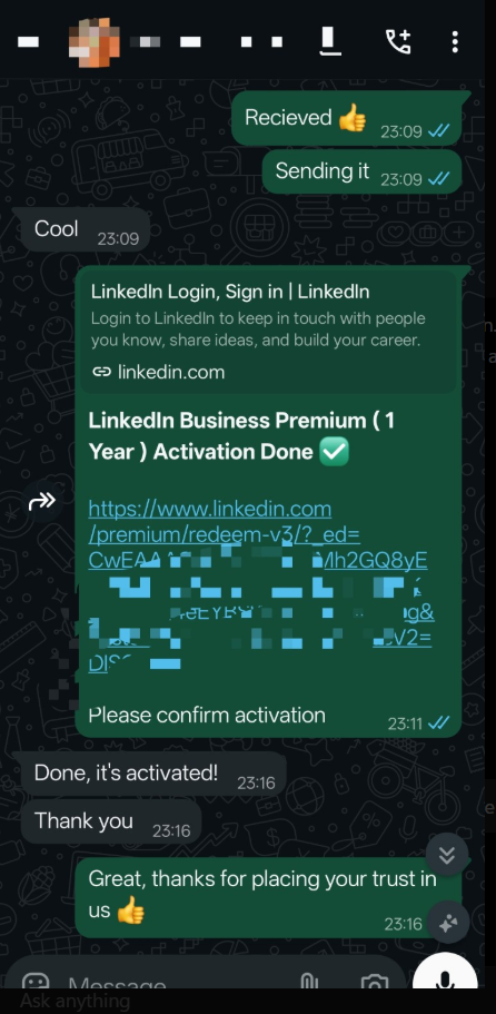LinkedIn Business Premium proof
